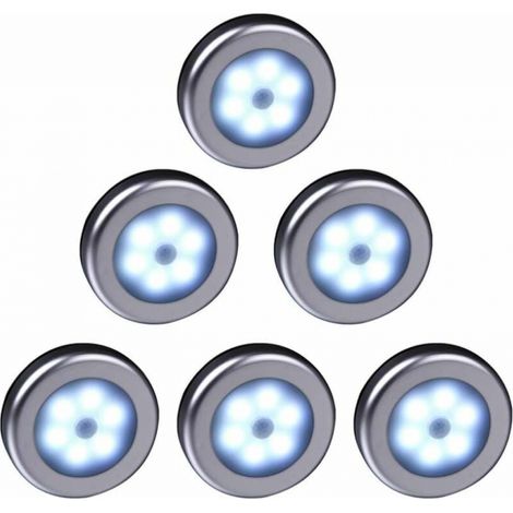 BEBUSINGOTO Lampe LED sans fil avec détecteur de mouvement pour placard, escalier, couloir, cuisine, chambre à coucher (6pcs) (coquille d'argent (lumière blanche)) (1/5)