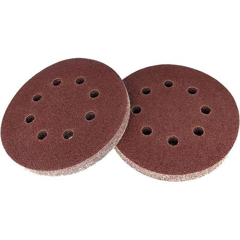 Lot de 100 papiers abrasifs 5 pouces 125mm 8 trous, auto-agrippant, papier rouge à sec pour ponçage menuiserie