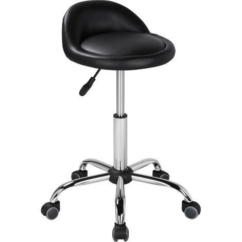Yaheetech – Tabouret de travail à roulettes réglable – Siège rembourré en simili cuir – Hauteur 44,5-59 cm – Charge maximale 120 kg – Pivote à 360°