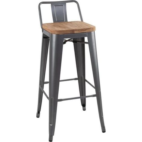 Tabourets bistro hauts avec dossier et assise en bois gris métallisé (lot de 4) - BOLERO (1/5)