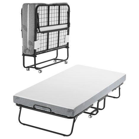 Cama Plegable de 965 x 1900 x 396 mm con Colchón de 125 mm, Cama Plegable Individual con Estructura de Metal y Colchón de Espuma Viscoelástica, Cama Plegable de Carga de 204,1 kg, Blanco (1/5)