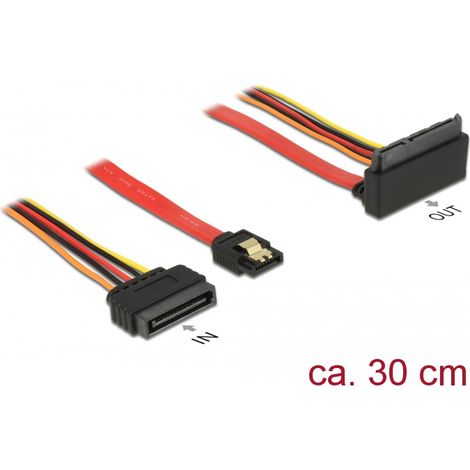 Delock Cable SATA de 6 Gb/s hembra de 7 pines + Enchufe de alimentaciÃ³n de 15 pines SATA  SATA curvado hacia arriba, hembra, metÃ¡lico de 22 pines y
