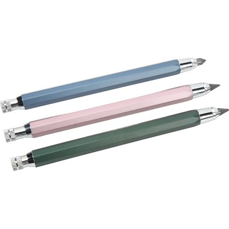 Lot de 3 Crayons de Menuisier Mécaniques 5,6mm avec Marqueur, Outil de Traçage pour Bois, Bleu Rose Vert, Kit de Dessin Industriel (1/5)