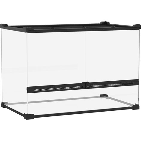 Boîte terrarium reptile, enclos d'élevage avec verrouillage rotatif sécurisé, ventilation avant, 50x30x35cm, noir (1/5)