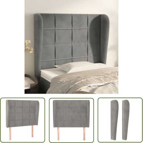 The Living Store Tête de lit avec oreilles Gris clair 93x23x118/128 cm Velours - Tête De Lit - Têtière De Lit - Literie - Meuble De Chambre - Mobilier Chambre (1/5)