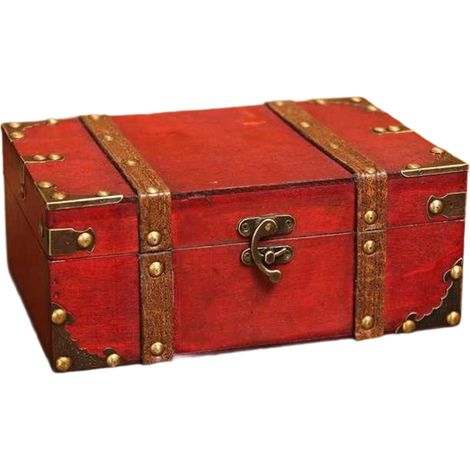 Coffre au trésor rectangulaire vintage grande capacité, coins renforcés, en bois, pour cartes postales, photos et bijoux (1/5)
