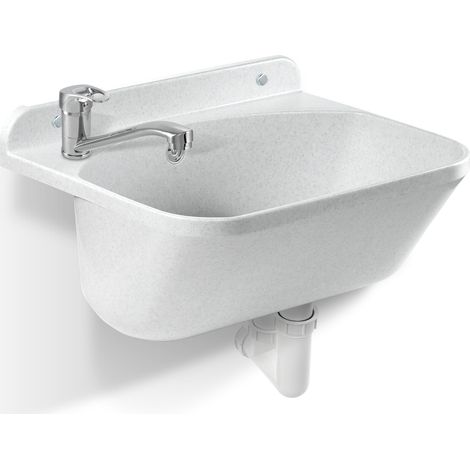 GOSPO Ausgussbecken mit drehbarer Armatur, Siphon, Waschbecken 46 x 36 x 20 cm, Waschraum für Garage (1/5)