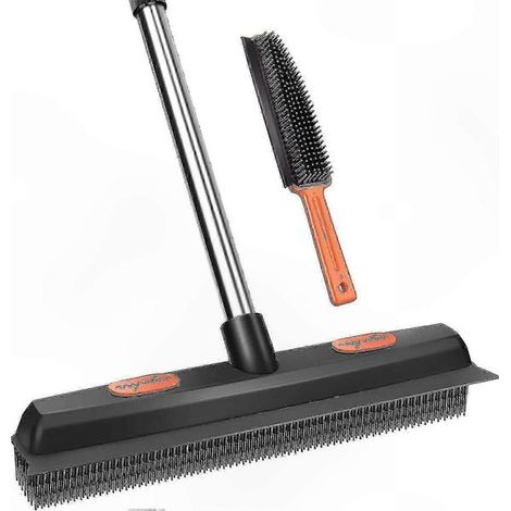 Balai en caoutchouc portable avec fonction rasage, outil de nettoyage des poils d'animaux pour tapis et sols. (1/3)