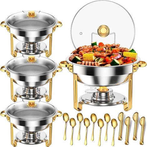 Ensemble de plats à réchaud, en acier inoxydable, design élégant, 2pcs (1/2)
