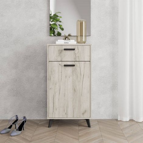Flurkommode Sezzadio, eine Schublade, 2 Regale, eine Tür, 53,5x35x100,5h cm Eiche Braun (1/5)