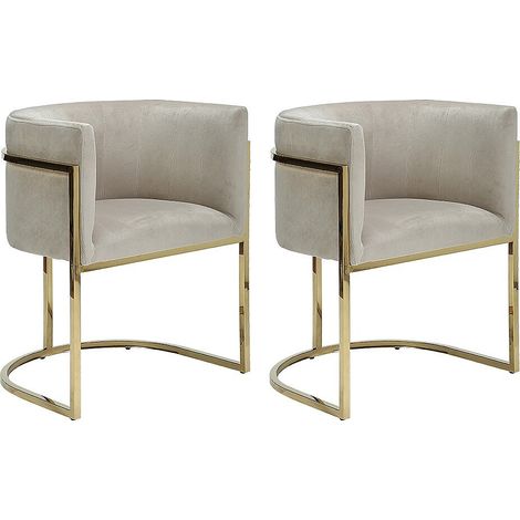 Vente-Unique – Lot de 2 chaises avec accoudoirs – Velours beige et acier inoxydable doré – Assise rembourrée – Design art-déco pour intérieur chic (1/4)