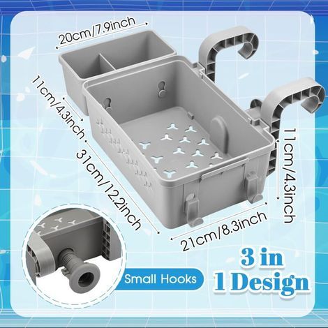 L'ensemble de paniers de rangement pour piscine comprend un panier de piscine en plastique, un porte-gobelet, des accessoires de piscine multifonctions adaptés à la baignoire de piscine hors sol (gris (1/4)