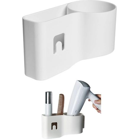 Support mural pour sèche-cheveux – Organisateur d'accessoires de salle de bain, support mural pour fers à friser, lisseurs et outils de coiffure, avec petits trous (1/5)