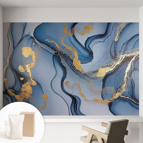 Papier peint avec colle pour décoration moderne de salon chambre à coucher cuisine et bureau Facile Vagues bleues 152x104 cm (1/5)