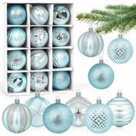 SABIR Boules de Noël Bleu 6 CM, Lot de 12 Boules de Noël Ornements en Plastique, Suspendues Ornements de Boule, Décorations d'arbre de Noël, pour Noël Mariage Maison Fête Décoration (1/5)