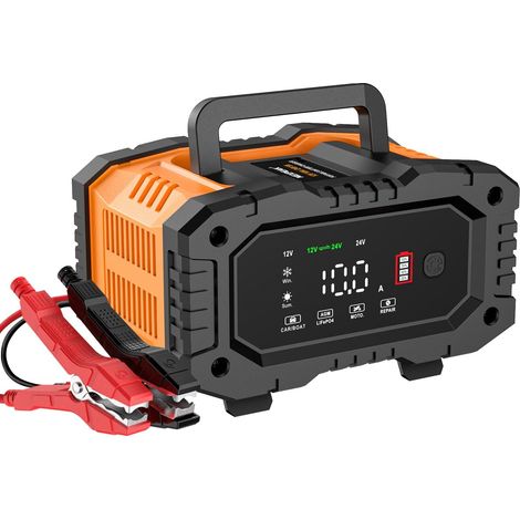 Chargeur de Batterie de Voiture 10 A 12 V 24 V LiFePO4 Chargeur de Batterie Intelligent avec Compensation de température pour Voiture, Camion, Moto, Tondeuse à Gazon (1/5)