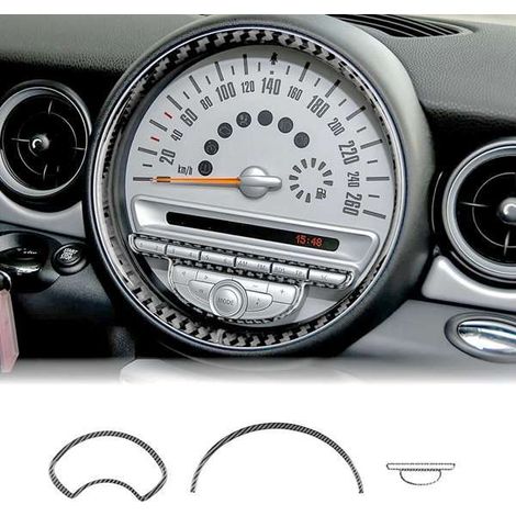 Passend für BMW Mini C: Mittelkonsolen-Zierring und Tachometerknöpfe aus weichem Carbonfasergewebe (1/4)