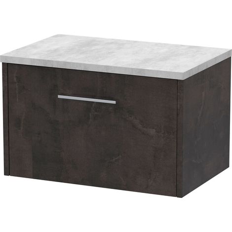Winshill Contemporary Wall Hung Vanity Unit with Laminate Worktop, Woodgrain Dark Grey, 600mm