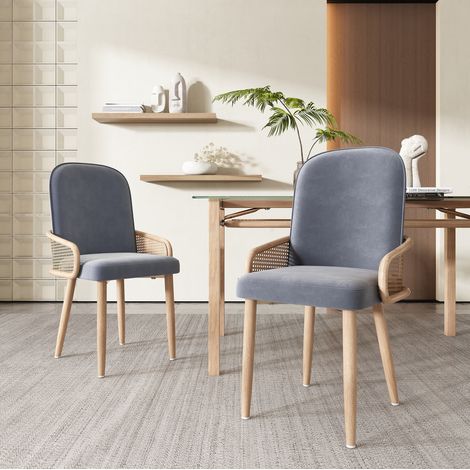Esszimmerstuhl aus Samt, 2er-Set, Rattan-Design, grau HAVRYA (1/5)
