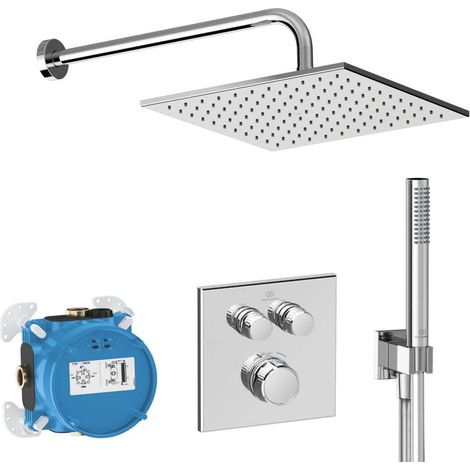 Ideal Standard CeraTherm Navigo - Conjunto de ducha con termostato empotrado, con cuerpo de montaje, 30x30 cm, cromado A7773AA (1/2)