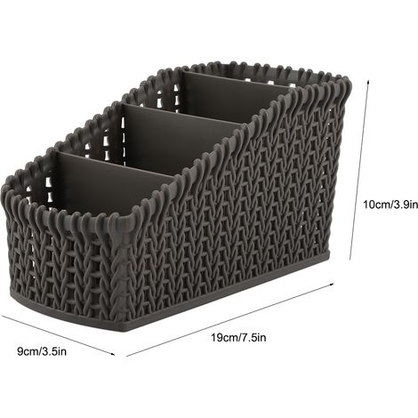 Multifunktionale Aufbewahrungsbox aus Rattan für den Schreibtisch, Kosmetik-Organizer aus PP (19 x 9 x 10 cm, Dunkelgrau) (1/5)