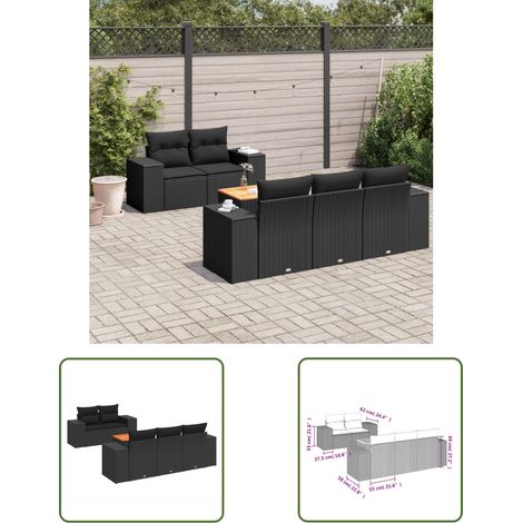The Living Store Salon de jardin 6 pcs avec coussins noir résine tressée - Ensemble Salon De Jardin - Meuble Extérieur - Résine Tressée - Rotin Synthétique - Fauteuil Jardin (1/3)