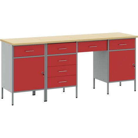 Werkbank mit Schubladen 4 pcs Rot Ingenieure Holz und Stahl
