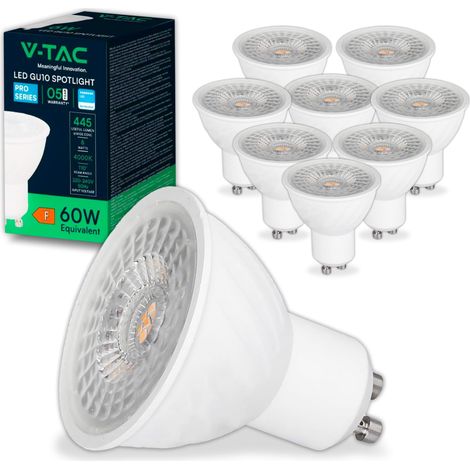 V-TAC 10x Lampadine LED GU10 6W (Equivalenti a 60W) - Chip SAMSUNG - 445 Lumen - Alta Luminosità - Faretto Led GU10 per Massima Efficienza e Risparmio Energetico - Lampadina Luce Naturale 4000K (1/5)