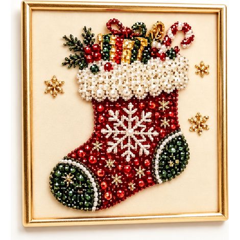Tableau peinture diamant DIY chaussette de Noël 25x25 cm 25 25cm réf 4548 200 g – Livraison gratuite