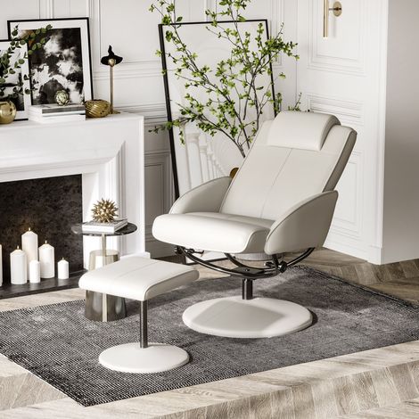Sillón Reclinable con Reposapiés Sillón de Salón Giratorio con Tapizado en PU y Estructura de Acero Carga 120 kg Butaca para Dormitorio Sala de Estar Gris (1/4)