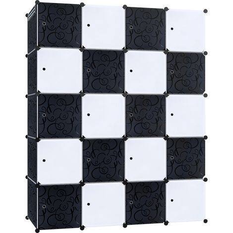Froadp Kleiderschrank Garderobenschrank aus Kunststoff Tragbarer Regalsystem mit 20 Fächern Steckregalsystem Schuhschrank mit Türen (145x37x178cm) (1/5)