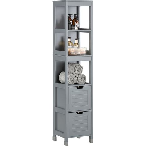 Mueble Columna de baño Armario para baño-3 estantes y 2 Cajones Gris Oscuro FRG126-SG SoBuy ES
