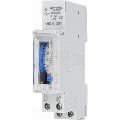 24 Hour Daily Timer with Power Reserve, DIN Rail Mount, 16 A Relay, 220-240 VAC, 72 Hour Power Backup, Adjustable in 15 Minute Increments (1/5)