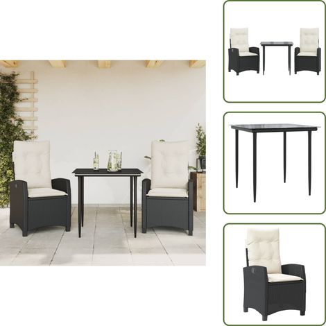 Chaise inclinable - vidaXL Ensemble à manger de jardin avec coussins 3 pcs Noir - Coussin de siège (1/5)