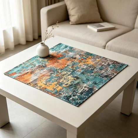 Tischdecke 85x85cm abwaschbar, wetterfest, Boho Vintage Muster, Türkis