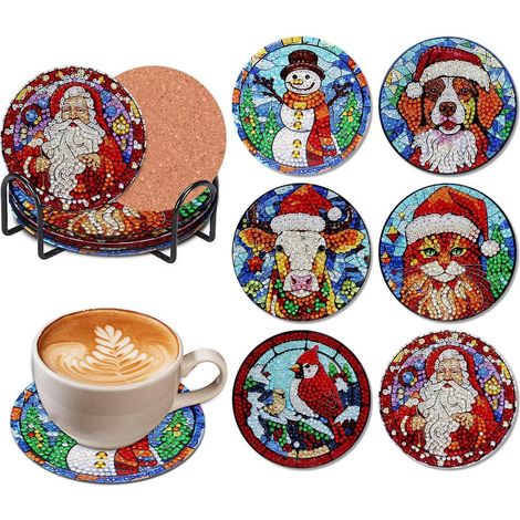 Diamond Painting Untersetzer 6er Set mit Halter, Weihnachten DIY Bastelset (1/4)