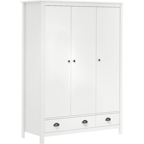 vidaXL Armadio a 3 Ante Hill Bianco 127x50x170 cm in Legno di Pino