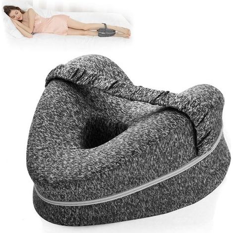 Coussin orthopédique pour genoux (25 × 23 × 13 cm) - Gris - Coussin en mousse à mémoire de forme pour les jambes - Coussin ergonomique incurvé - Déhoussable et facile à nettoyer (1/5)