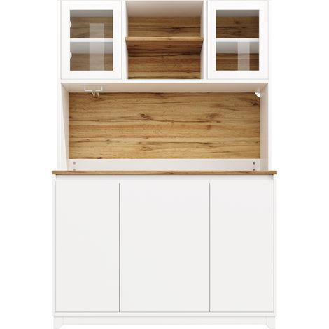 Buffet de cuisine blanc avec portes en acrylique, éclairage LED et grand espace de rangement 120x40x180 cm (1/5)