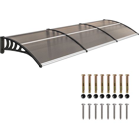 Auvent de porte en polycarbonate, marquise d'entrée avec bordure aluminium, protection contre la pluie et UV, résistant aux intempéries. (1/5)