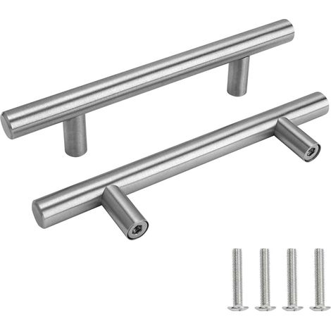2 poignées de porte en acier inoxydable avec poignées de meubles vissées (argent, entraxe : 192 mm) (1/5)