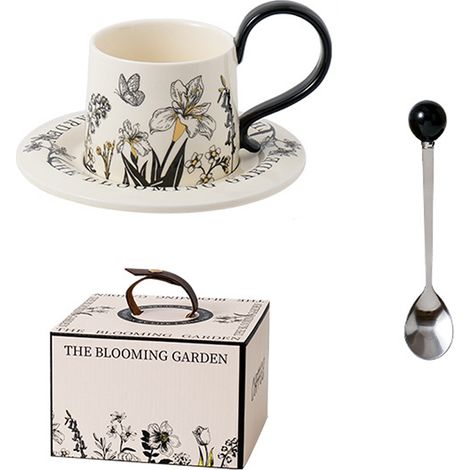 Ensemble tasse et soucoupe à café vintage en céramique, élégant et luxueux, cadeau pour la maison. (1/5)
