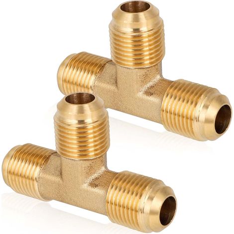 2 Pièces 3/8x3/8x3/8 Pouces Raccords de Conduite de Gaz, Adaptateur en Laiton Massif à Trois Voies pour Conduite Gaz, Fioul, Eau et Carburant, Étanche, Raccord Tuyauterie (1/5)