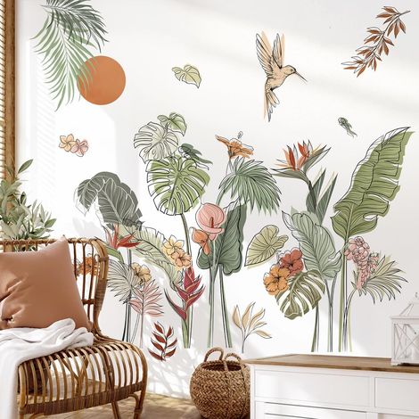 Stickers Muraux Tropical Feuilles Boho Autocollant Mural Palmier (1/5)