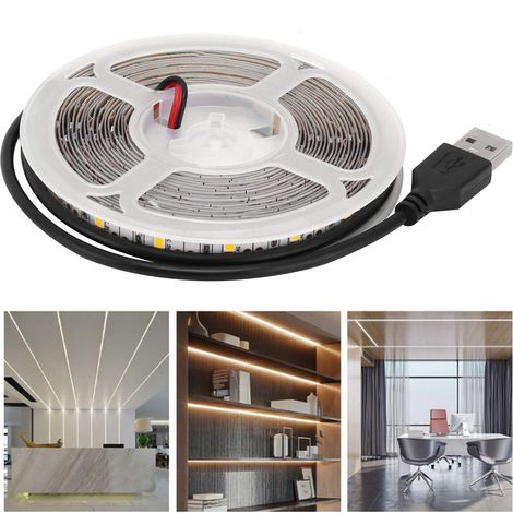 Bande lumineuse LED de 5 m (16,4 pouces) alimentée par USB 5 V, avec ruban adhésif puissant pour la décoration de la chambre, de la cuisine et de la maison. (1/5)