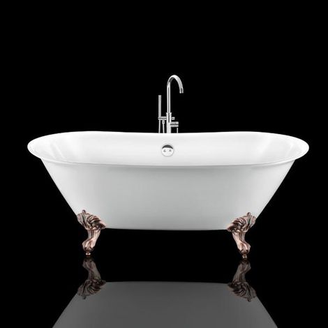 Baignoire sur pieds rétro SURRY HILLS Blanche 165 cm Pieds d'Aigle Cuivre rouge vieilli