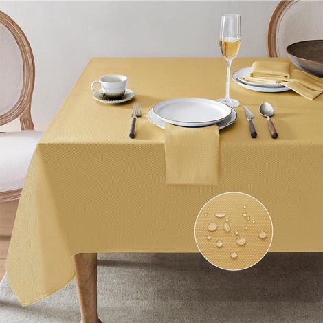 Nappe 140x240 cm rectangulaire, lavable, imperméable, motif jacquard, doré