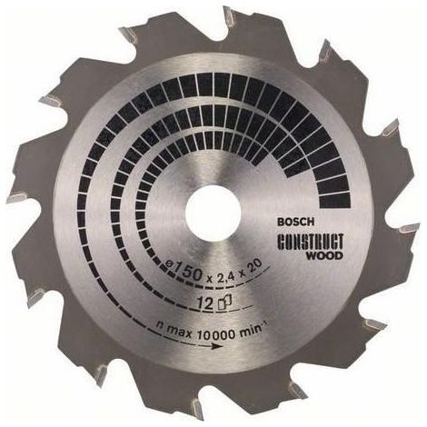Bosch 2608641199 PRO Construct Wood Lama per Sega Circolare 150 x 20-16 x 2,4 mm 12 Denti in Carburo di Tungsteno per Legno con Chiodi e Calcestruzzo colore Nero (1/2)
