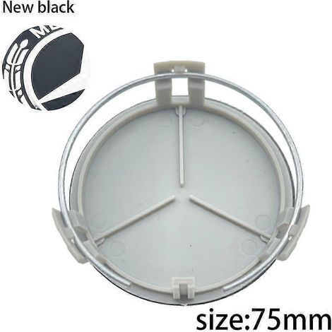 Lot de 4 enjoliveurs centraux de roue de 75 mm avec logo pour Mercedes-Benz C207, C218, A207, C117, CLA, CLS, Classe E, W212, S212, X166, W176, W205, W246, noir neuf. (1/2)