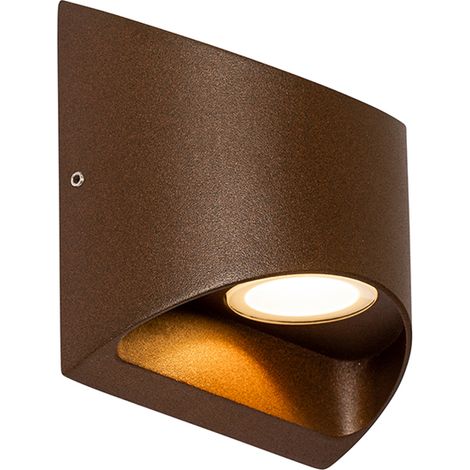 QAZQA Moderno Aplique de pared exterior moderno marrón óxido con LED 2 luces IP54 - Mal Aluminio /Vidrio Rectangular Incluye LED Max. 2 x 3.1 Watt